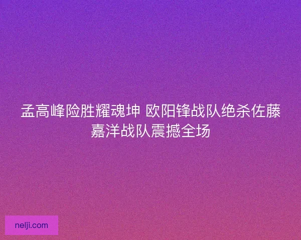 孟高峰险胜耀魂坤 欧阳锋战队绝杀佐藤嘉洋战队震撼全场